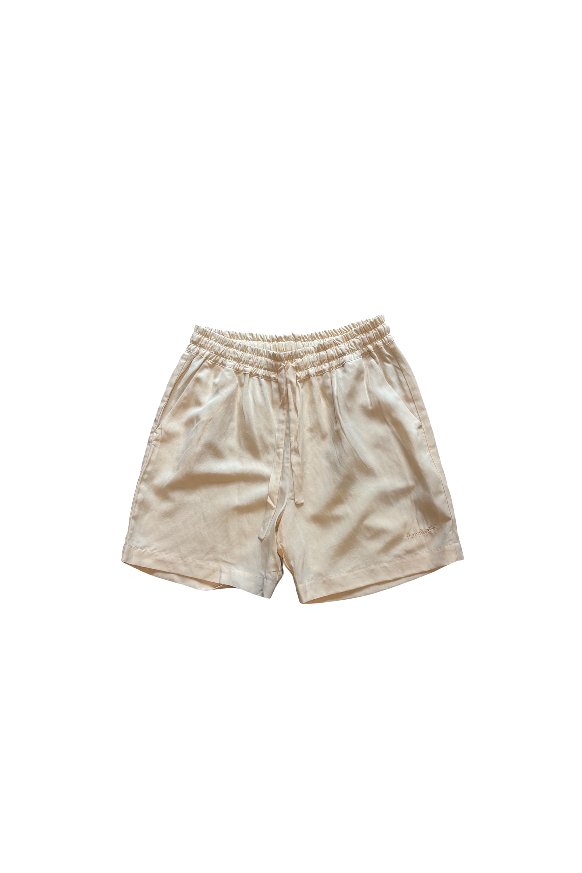 Shorts in lino color sabbia con logo ricamato