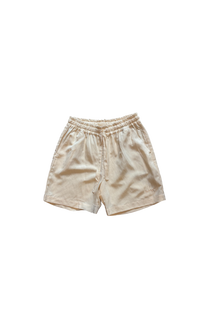 Shorts in lino color sabbia con logo ricamato