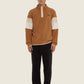 Maglione in pile marrone bicolor con collo alto