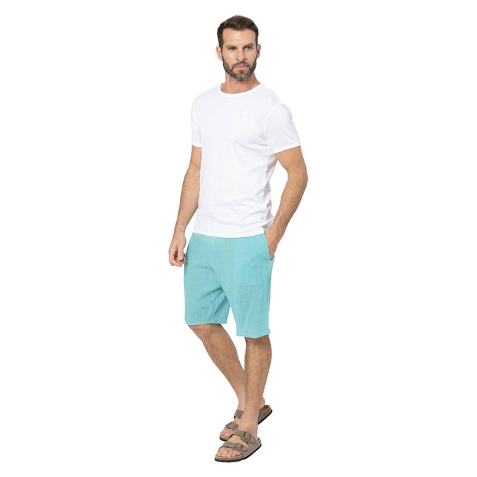 Pantaloncini estivi in cotone turchese con coulisse