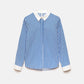 Camicia a righe blu con colletto e polsini a contrasto