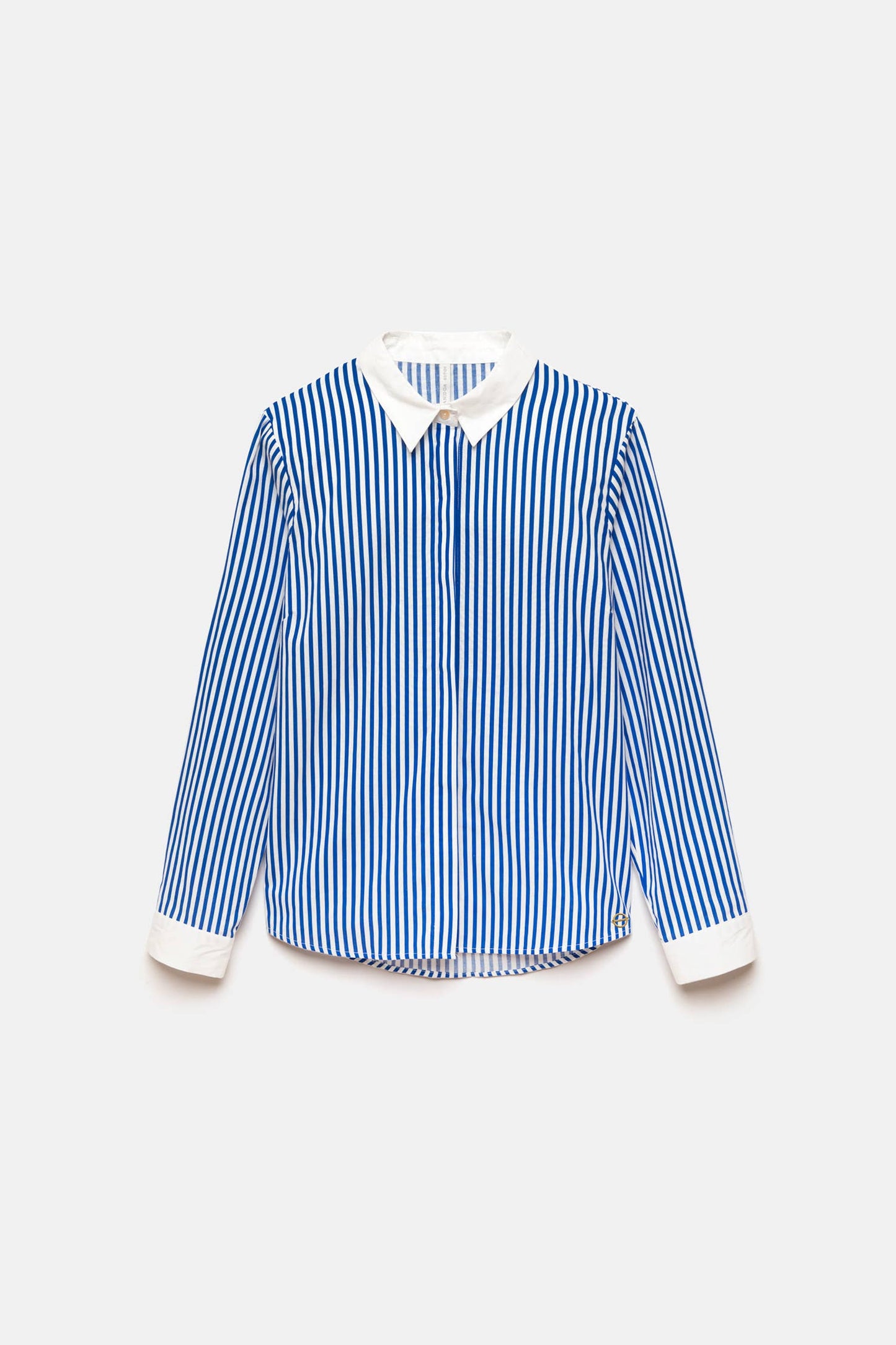 Camicia a righe blu con colletto e polsini a contrasto