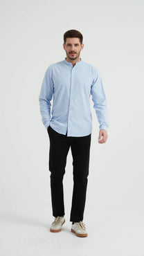 Camicia oxford blu con collo alla coreana