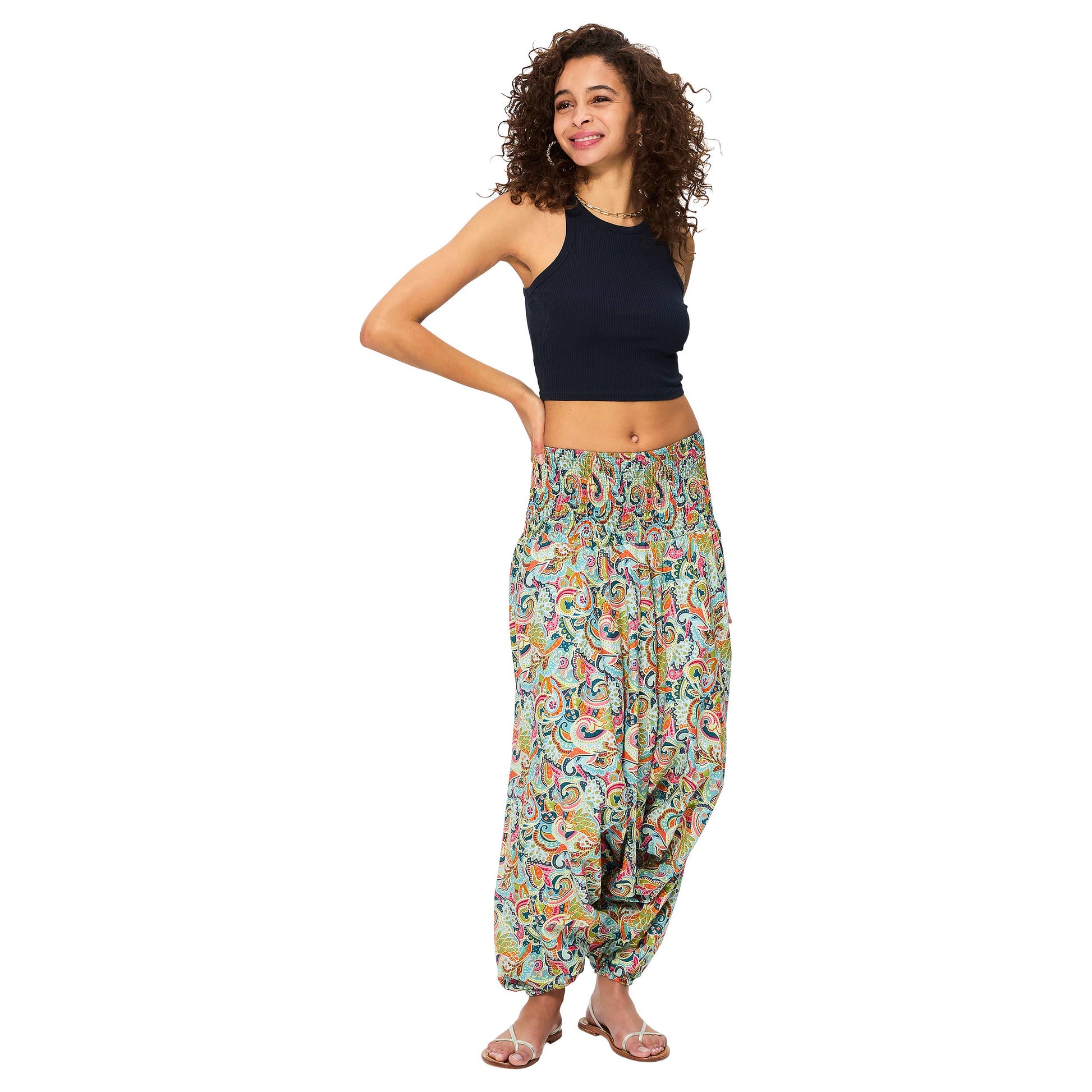Pantaloni estivi boho in cotone con stampa paisley