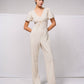 Tuta lunga a gamba larga con scollo a V e cut-out