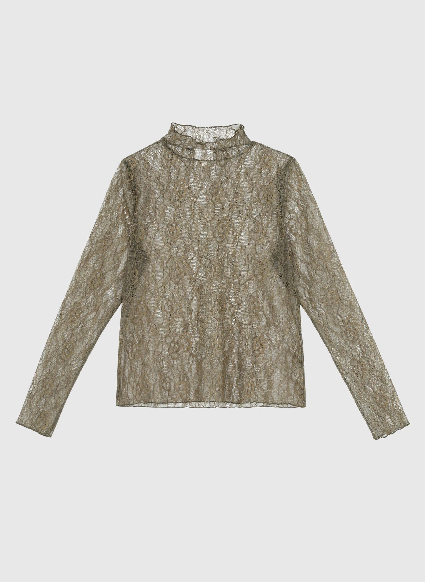 Top in pizzo kaki a collo alto