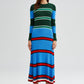 Abito lungo in maglia a righe multicolore
