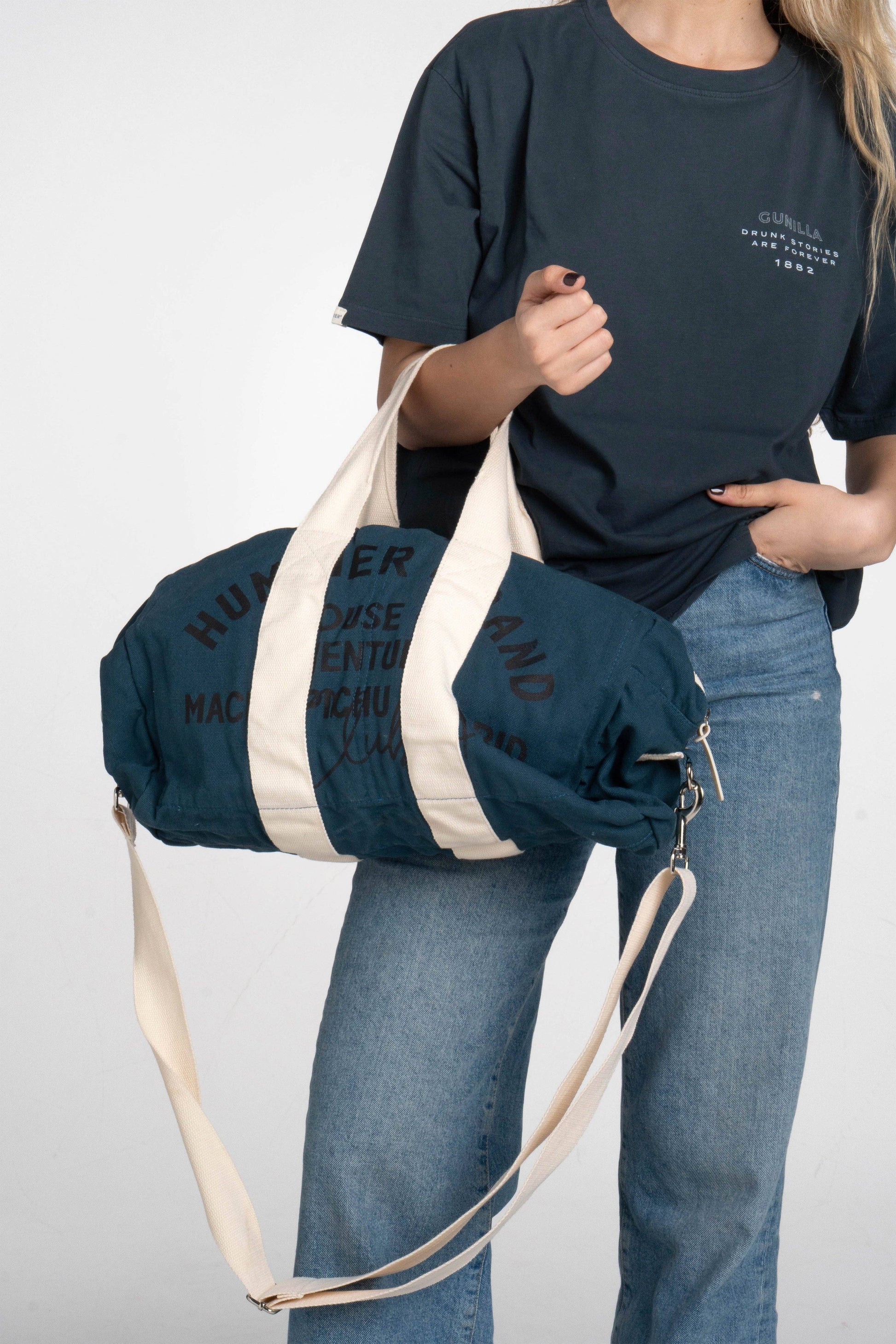 Borsa aviator blu in cotone
