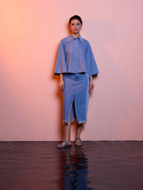 Blusa denim in cotone con maniche ampie
