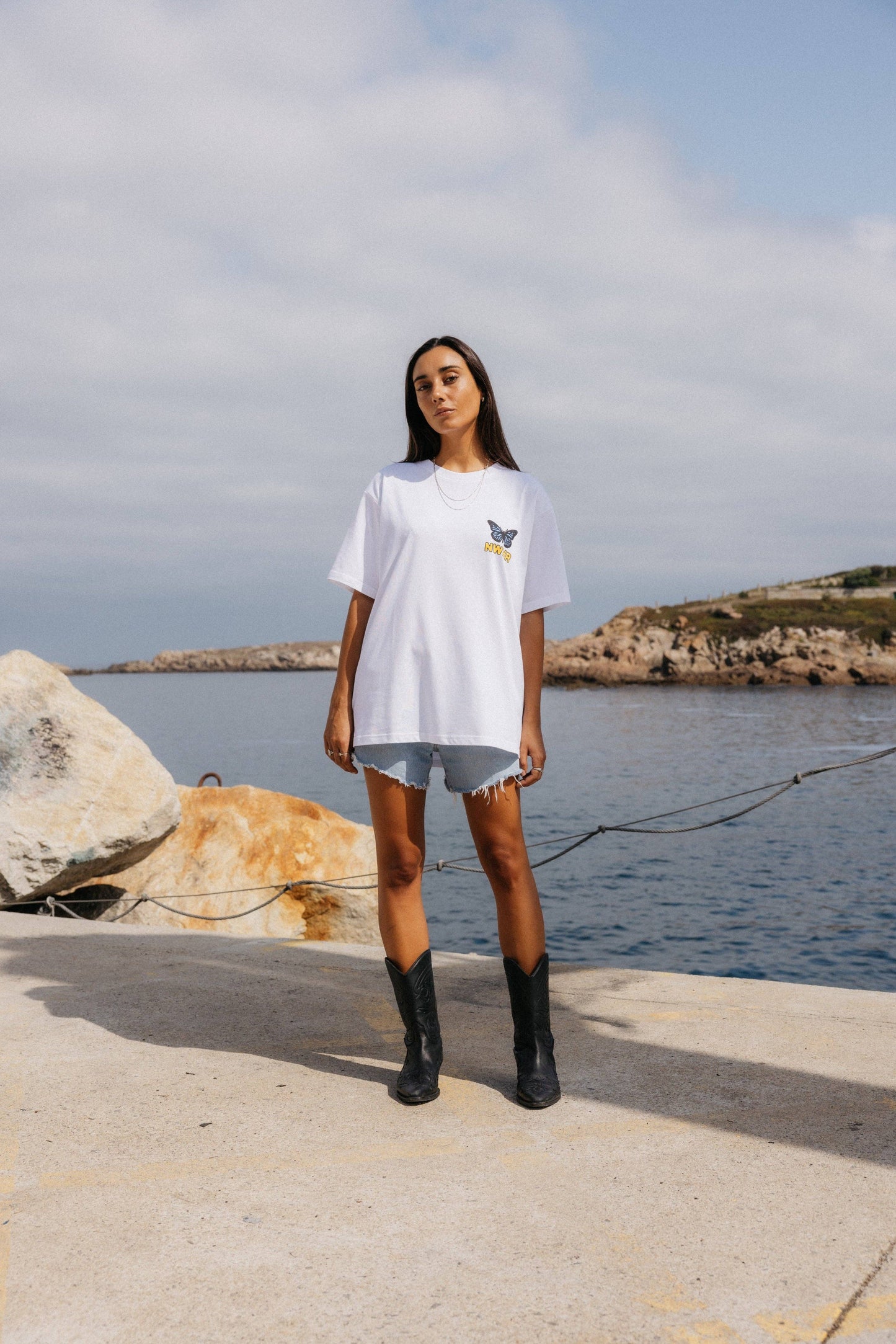 T-shirt bianca oversize Butterfly in cotone biologico