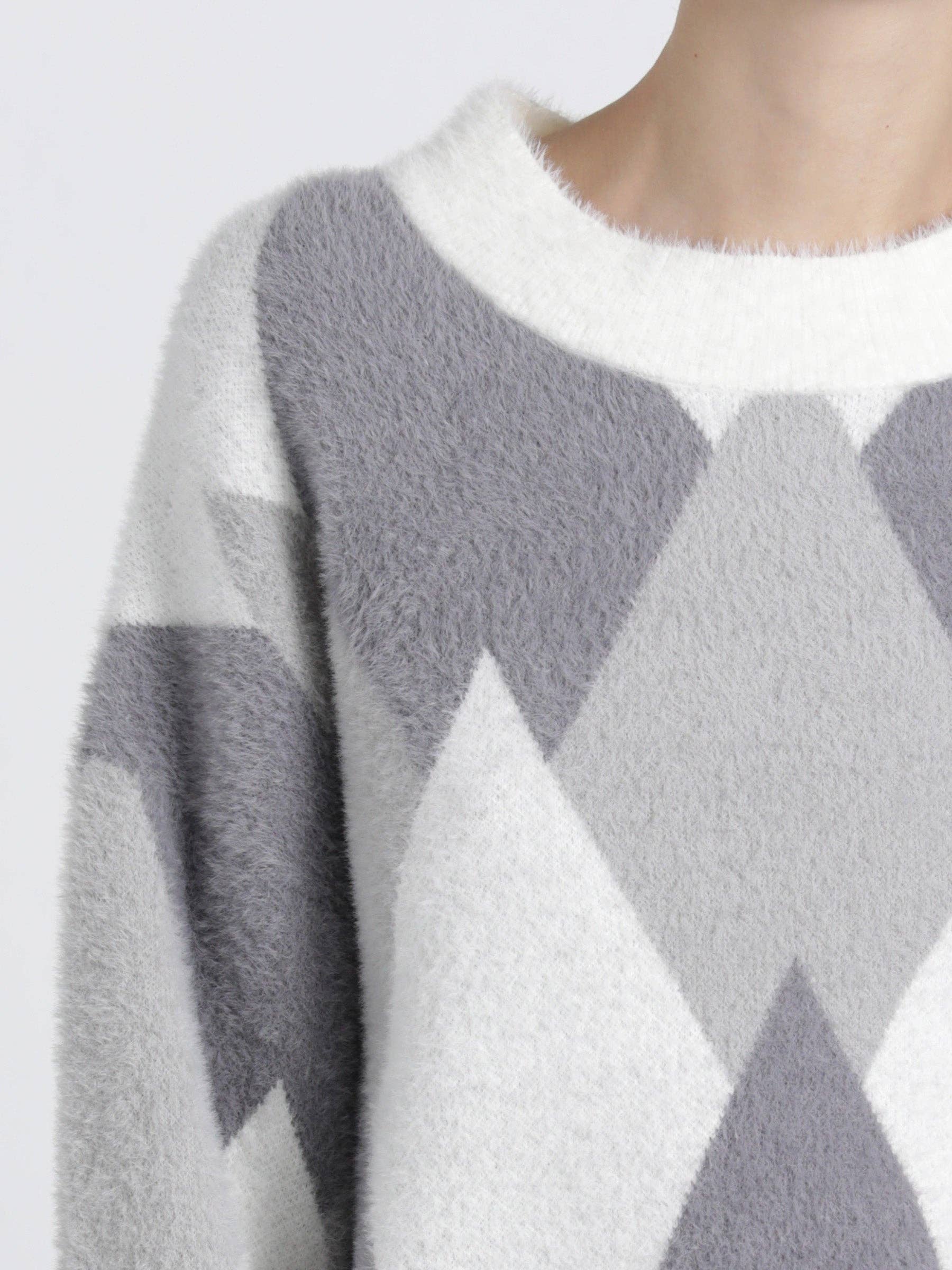 Maglione jacquard a rombi girocollo