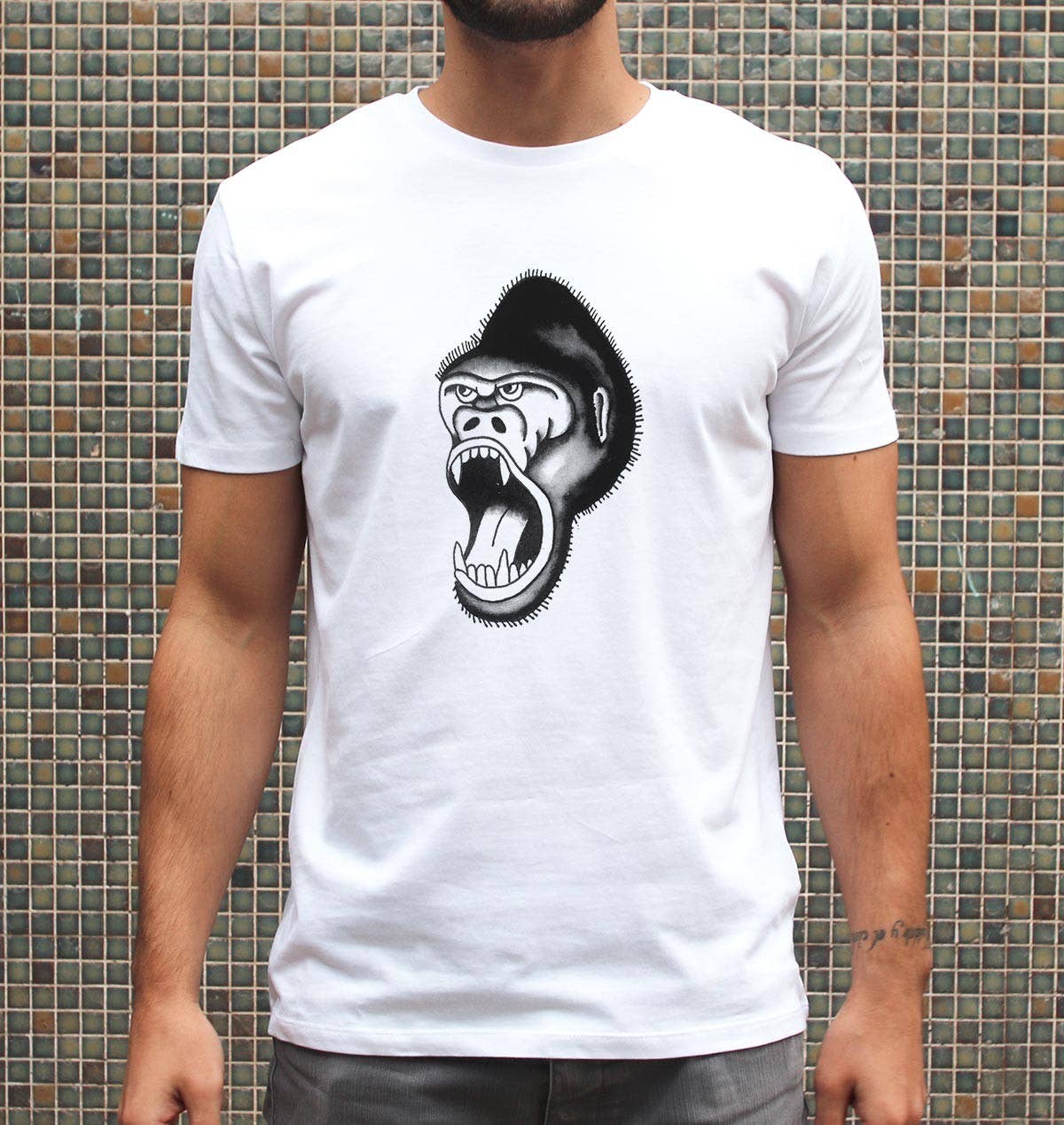 T-shirt unisex Gorilla stile tattoo in cotone biologico
