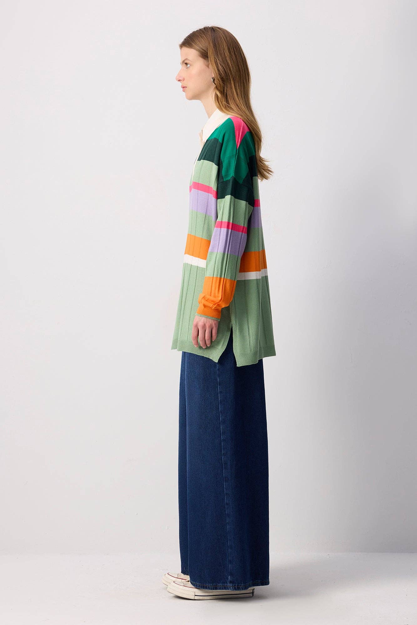 Tunica in maglia oversize a righe multicolor