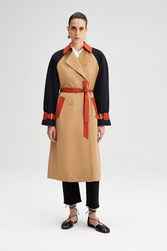 Trench color block con cintura