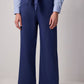 Pantaloni a gamba larga con cintura a fascia in misto cotone
