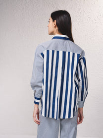 Tunica a righe in cotone con colletto a camicia