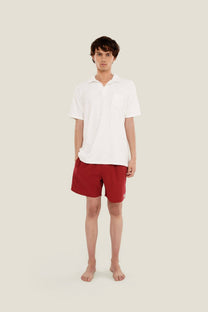 T-shirt in spugna bianca con colletto aperto