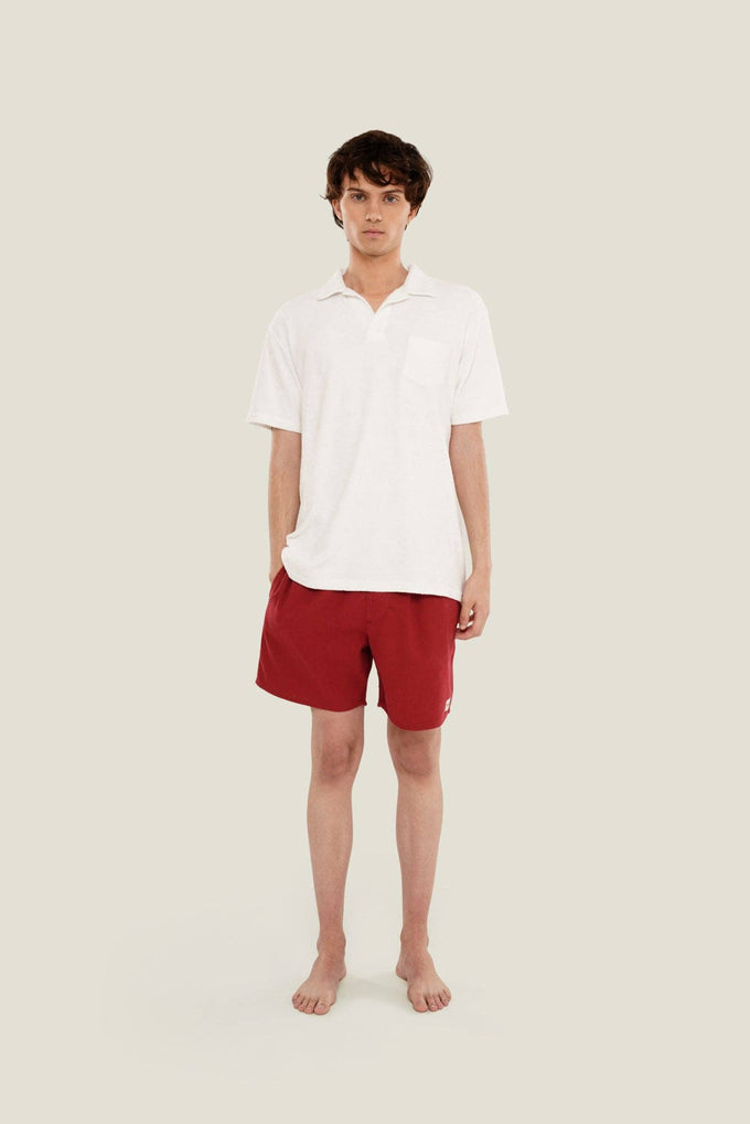 T-shirt in spugna bianca con colletto aperto