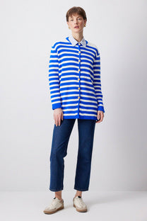 Cardigan lungo a righe con bottoni dorati