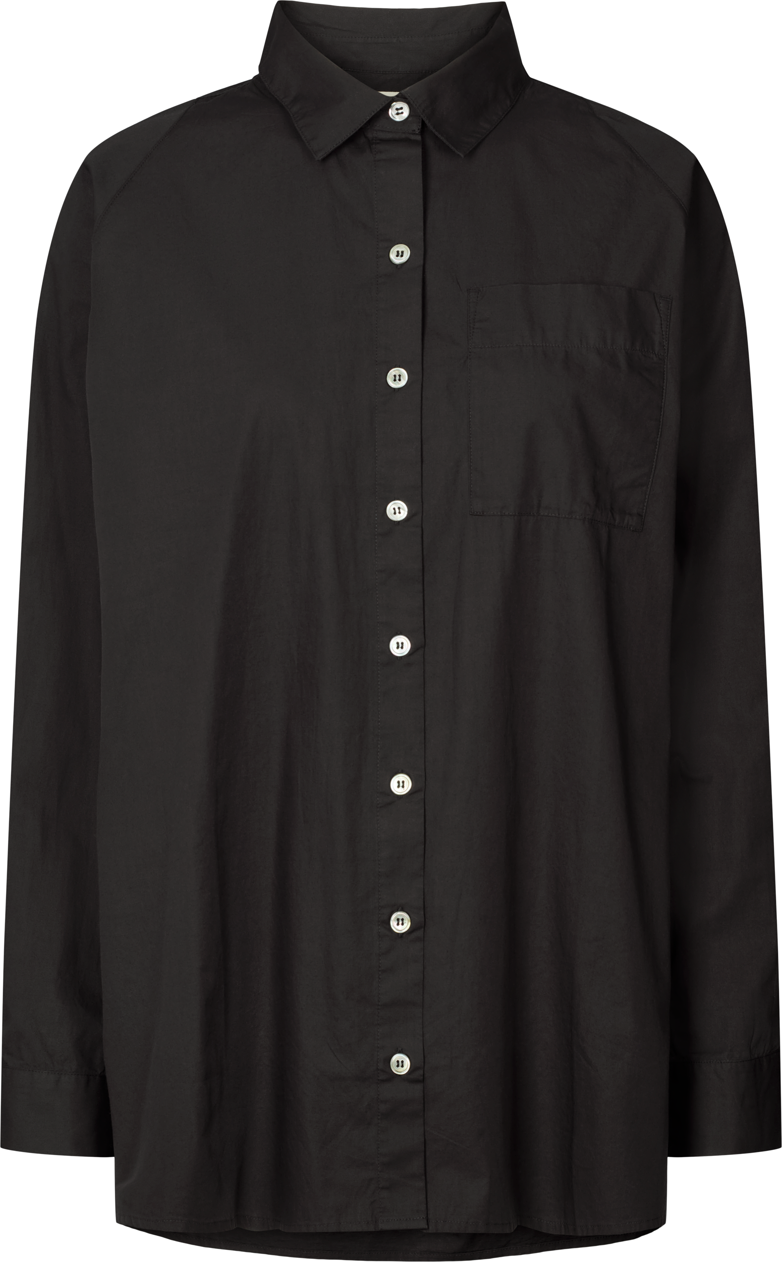 Camicia lunga in popeline di cotone biologico Bella con manica raglan - Nero