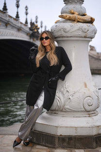 Cardigan lungo in maglia con cintura
