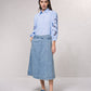 Gonna midi in denim con bottoni a pressione e tasche laterali