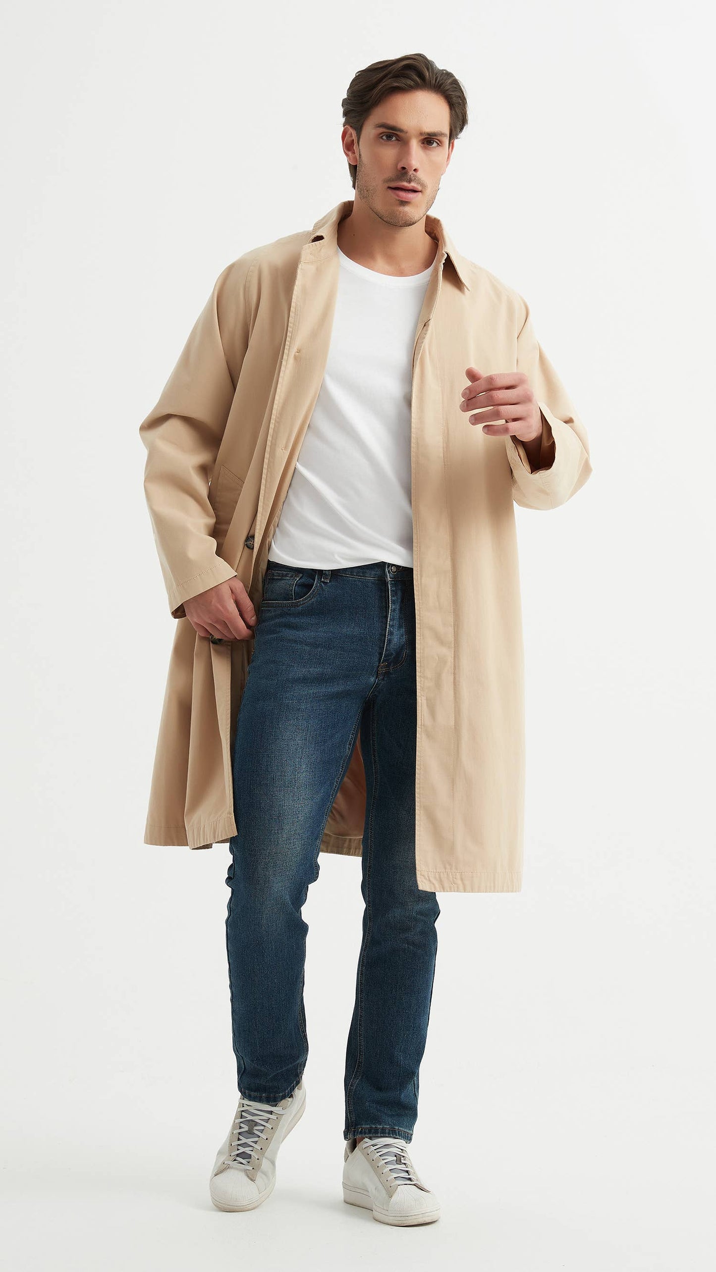 Trench coat elegante beige da uomo