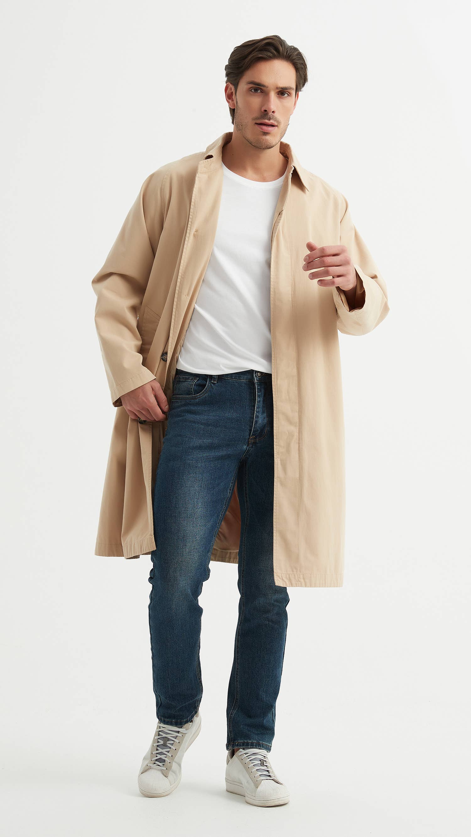 Trench coat elegante beige da uomo