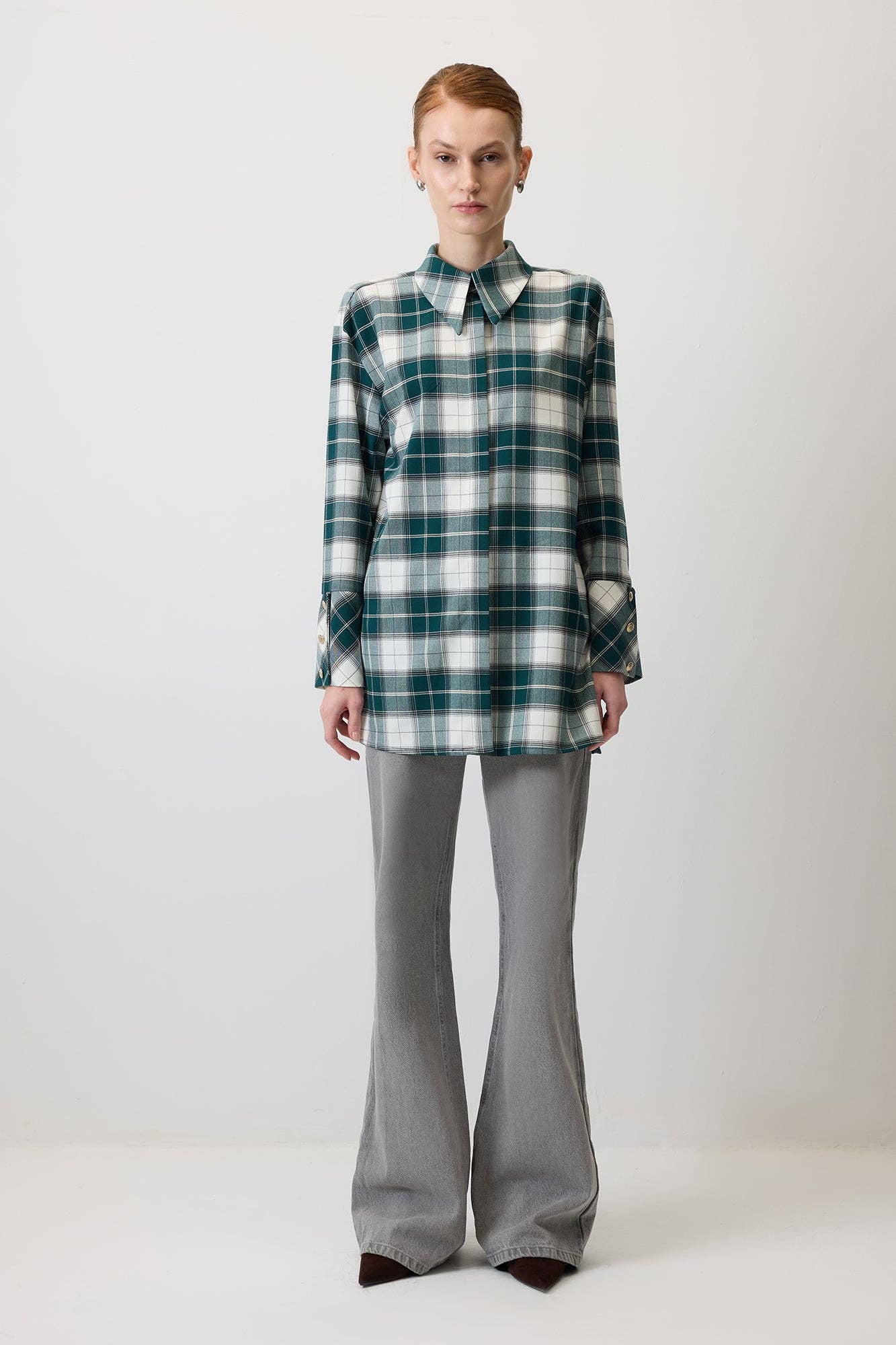 Camicia a quadri con maxi colletto verde