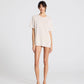 T-shirt in lino a maniche corte girocollo grigio antico