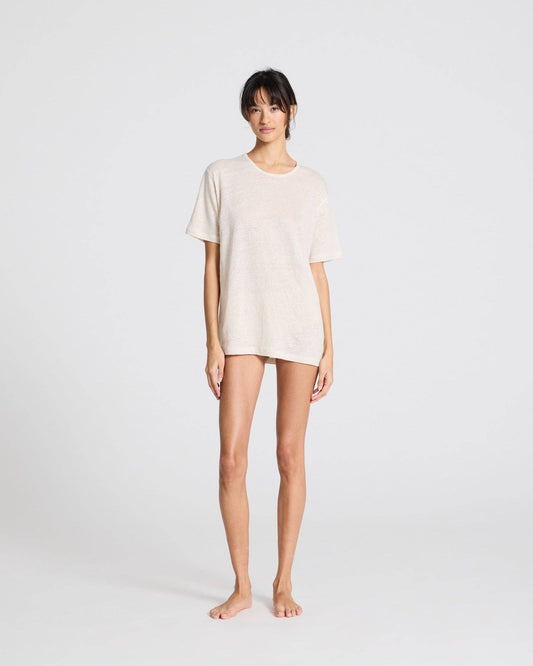 T-shirt in lino a maniche corte girocollo grigio antico
