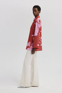 Camicia oversize in satin con stampa floreale