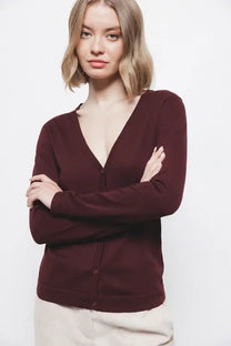 Cardigan in maglia rasata con scollo a V