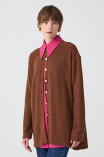 Cardigan lungo a costine con bottoni