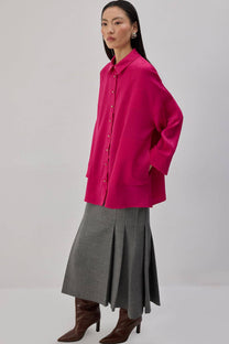 Camicia oversize in raso fucsia
