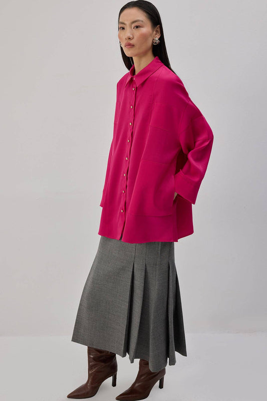 Camicia oversize in raso fucsia