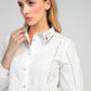 Camicia bianca in cotone con colletto gioiello