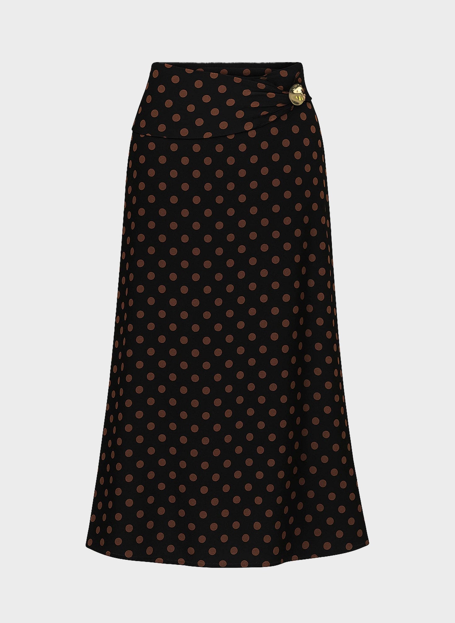 Gonna lunga a pois marrone e nero con bottoni dorati