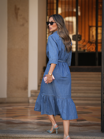 Abito midi in denim Ganga con cintura
