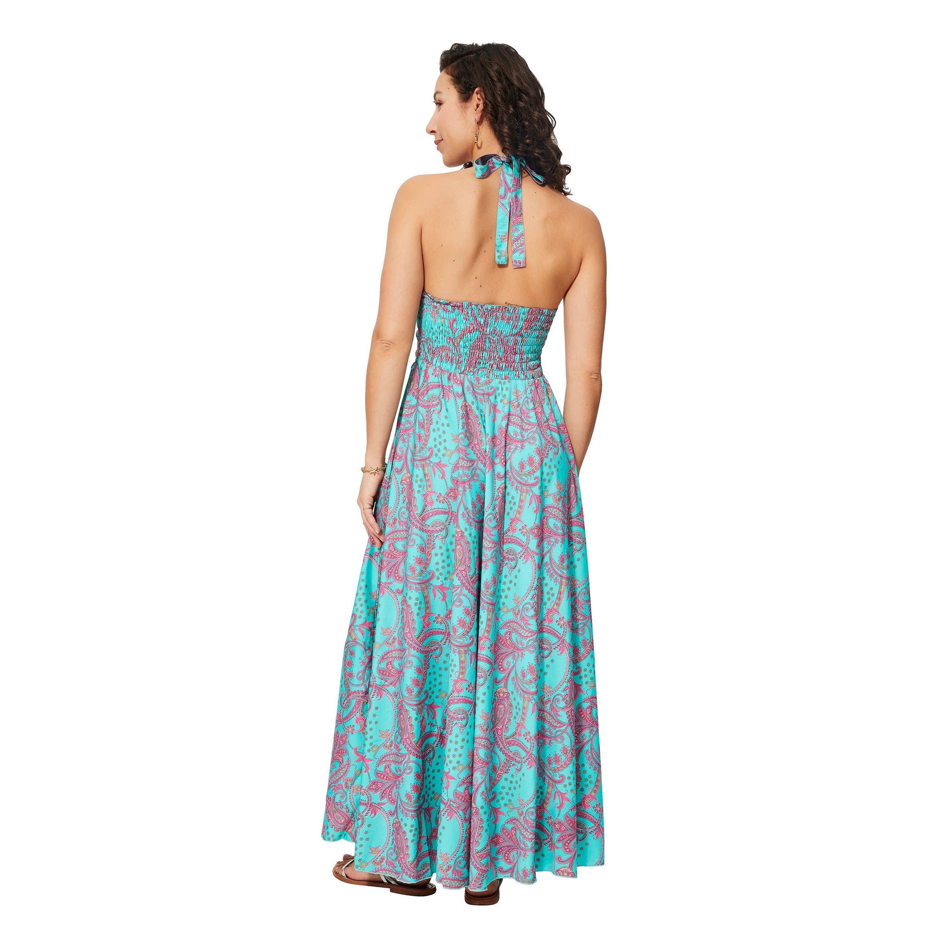 Abito lungo estivo senza maniche boho con stampa paisley