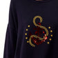 Maglione girocollo con ancora ricamata e paillettes