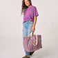 Borsa shopper in cotone biologico a righe viola ed écru