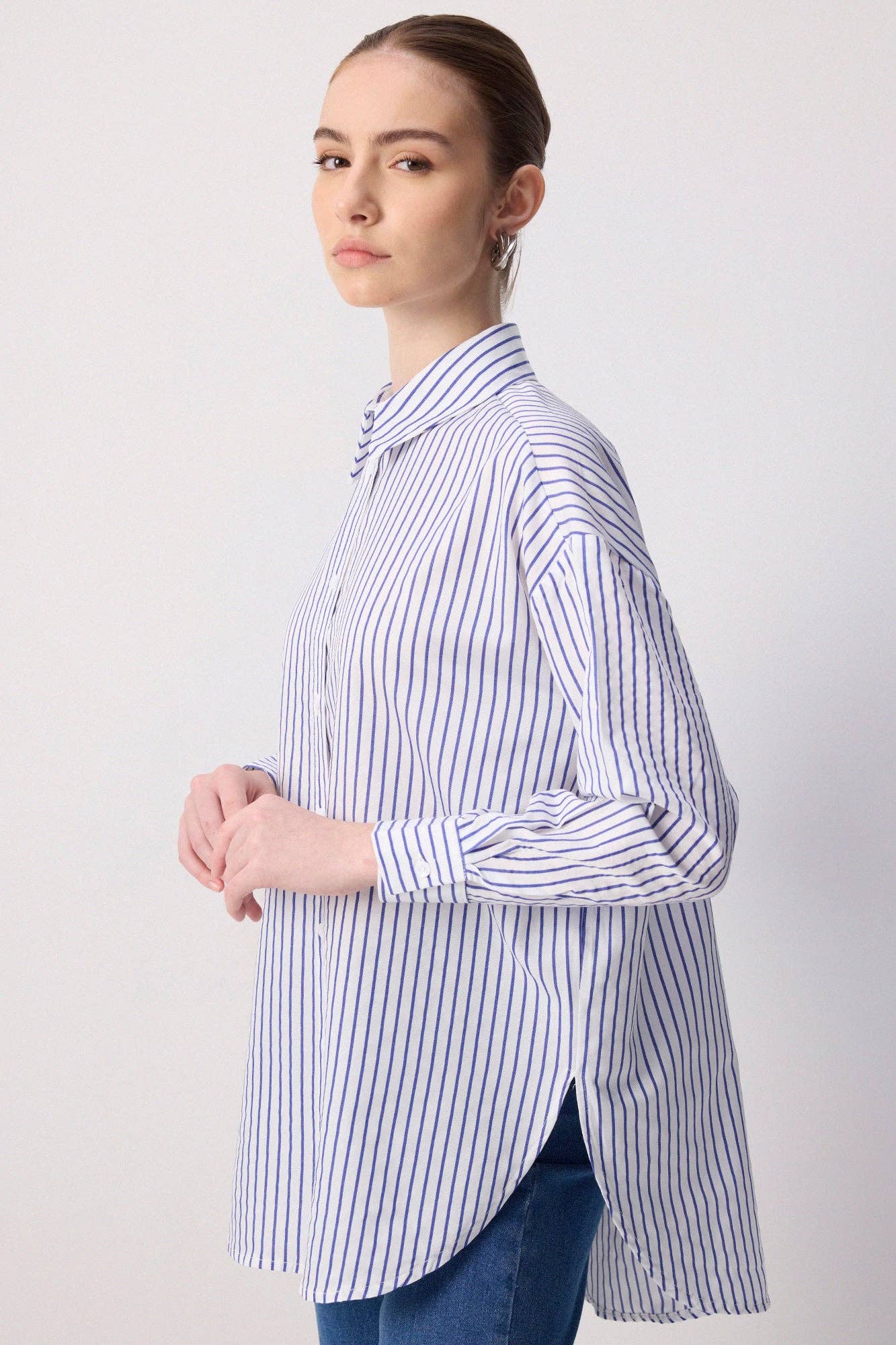 Camicia oversize a righe blu navy