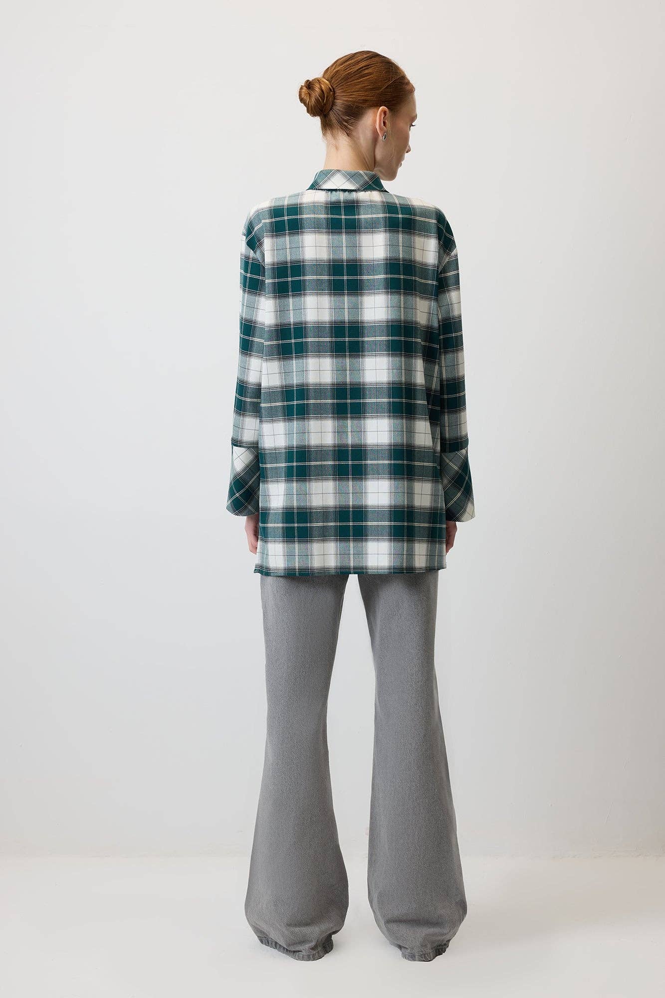 Camicia a quadri con maxi colletto verde