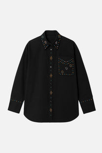 Camicia in 100% cotone con pietre di cristallo