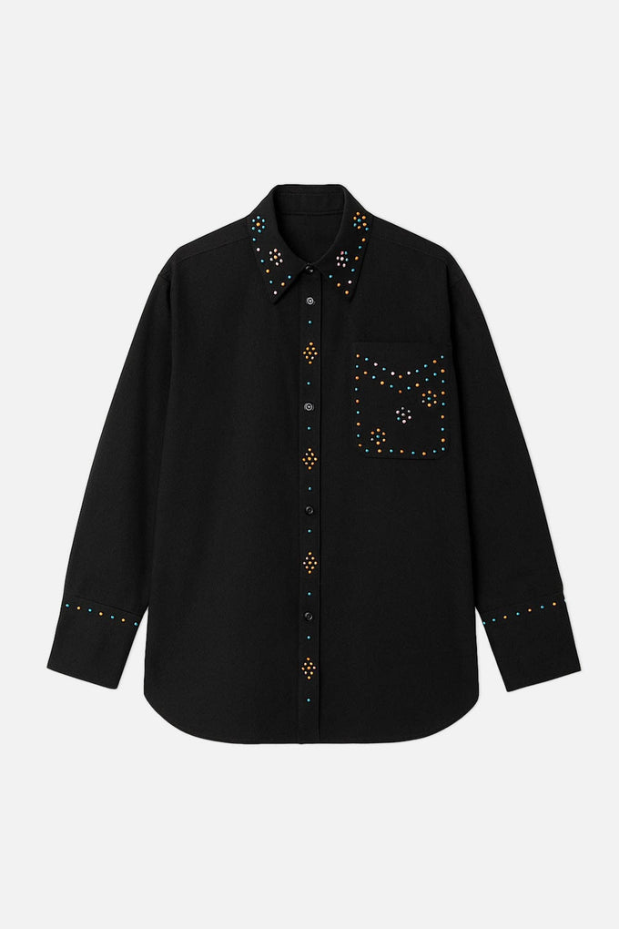 Camicia in 100% cotone con pietre di cristallo