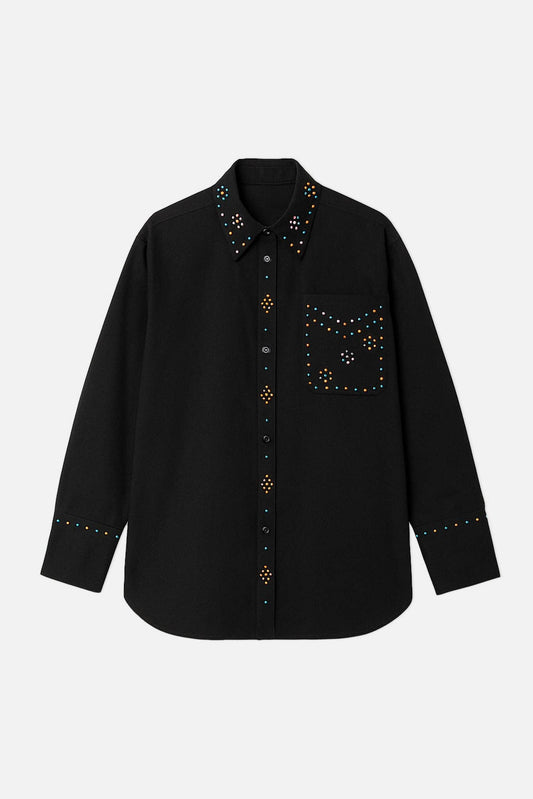 Camicia in 100% cotone con pietre di cristallo