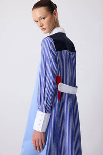 Abito camicia lungo color block in misto cotone