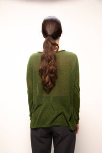 Pullover glitter con scollo a barca