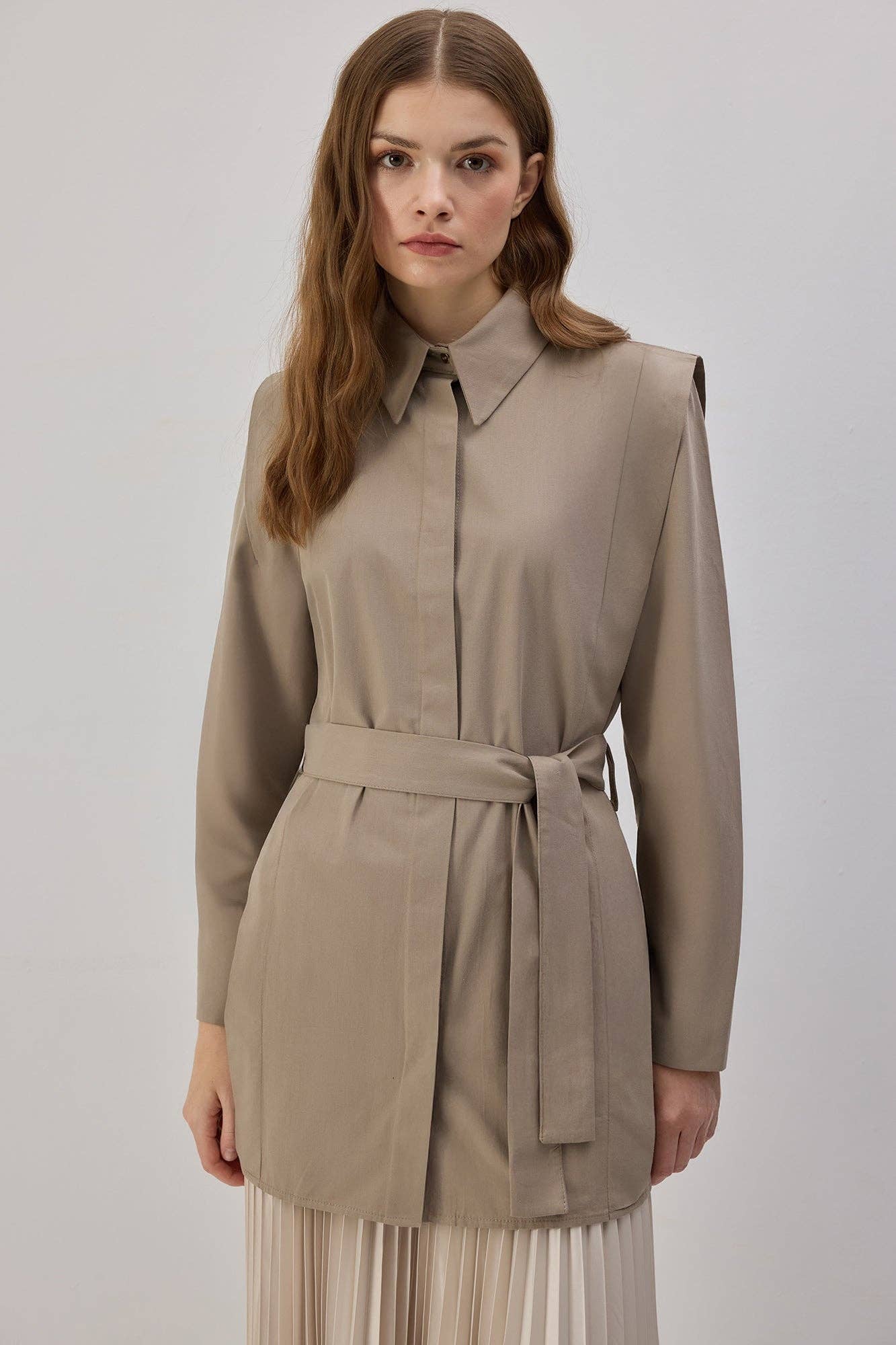 Camicia in popeline con cintura